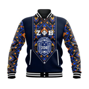 Zeta Phi Beta African Pattern - Navy Baseball Jacket