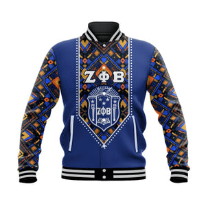 Personalised Zeta Phi Beta African Pattern - Royal Blue Baseball Jacket