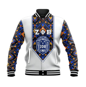 Personalised Zeta Phi Beta African Pattern - White Baseball Jacket