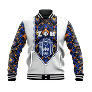 Personalised Zeta Phi Beta African Pattern - White Baseball Jacket