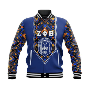 Zeta Phi Beta African Pattern - Royal Blue Baseball Jacket