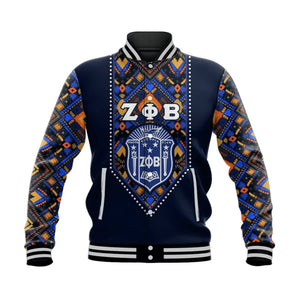 Personalised Zeta Phi Beta African Pattern - Navy Baseball Jacket