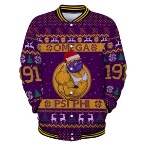 AfricaZone Jacket - Lux Omega Psi Phi Muscle Bulldog Christmas Baseball Jacket J5 | Africazone.store