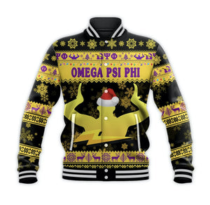 AfricaZone Jacket - Omega Psi Phi Fraternity Christmas Hand Sign - Black Baseball Jacket J5 | Africazone.store
