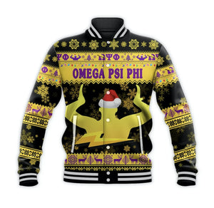 AfricaZone Jacket - Omega Psi Phi Fraternity Christmas Hand Sign - Black Baseball Jacket J5 | Africazone.store