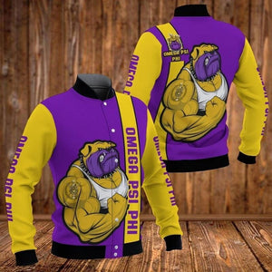 AfricaZone Greek Life Jacket - Muscle Bull Dog Omega Psi Phi Baseball Jacket J5 | Africazone.store