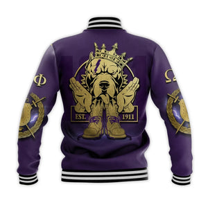 AfricaZone Jacket - Omega Psi Phi Bulldog Crown Psi Hand Sign Army Boots Baseball Jacket J5 | Africazone.store