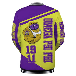 AfricaZone Jacket - Omega Psi Phi 1911 Muscle Bulldog Baseball Jacket J5 | Africazone.store