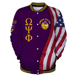 AfricaZone Jacket - Omega Psi Phi USA Flag Baseball Jacket J5 | Africazone.store