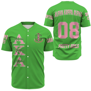 (Custom) Africa Zone Greek Life Clothing - AKA Sorority (Green) Baseball Jerseys A31
