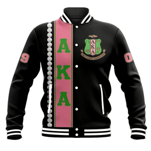 Africa Zone Greek Life Clothing - AKA Sorority Pearl Baseball Jacket - Cato Style J8