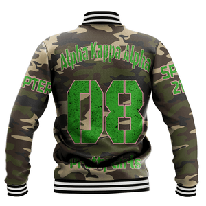 (Custom) Africa Zone Greek Life Clothing - AKA Sorority Camouflage Baseball Jackets A31