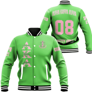 (Custom) Africa Zone Greek Life Clothing - AKA Sorority (Green) Baseball Jackets A31