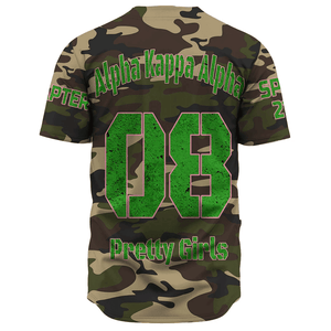 (Custom) Africa Zone Greek Life Clothing - AKA Sorority Camouflage Baseball Jerseys A31