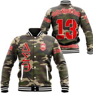 (Custom) Africa Zone Greek Life Clothing - Delta Sigma Theta Sorority Camouflage Baseball Jackets A31