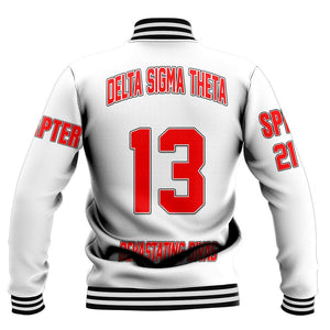 (Custom) Africa Zone Greek Life Clothing - Delta Sigma Theta Sorority ( White ) Baseball Jackets A31