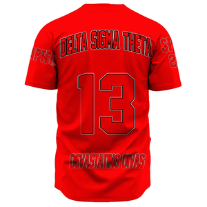 (Custom) Africa Zone Greek Life Clothing - Delta Sigma Theta Sorority (Red) Baseball Jerseys A31