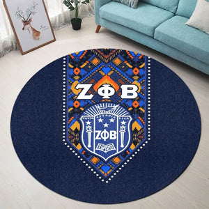 Zeta Phi Beta African Pattern - Navy Round Carpet
