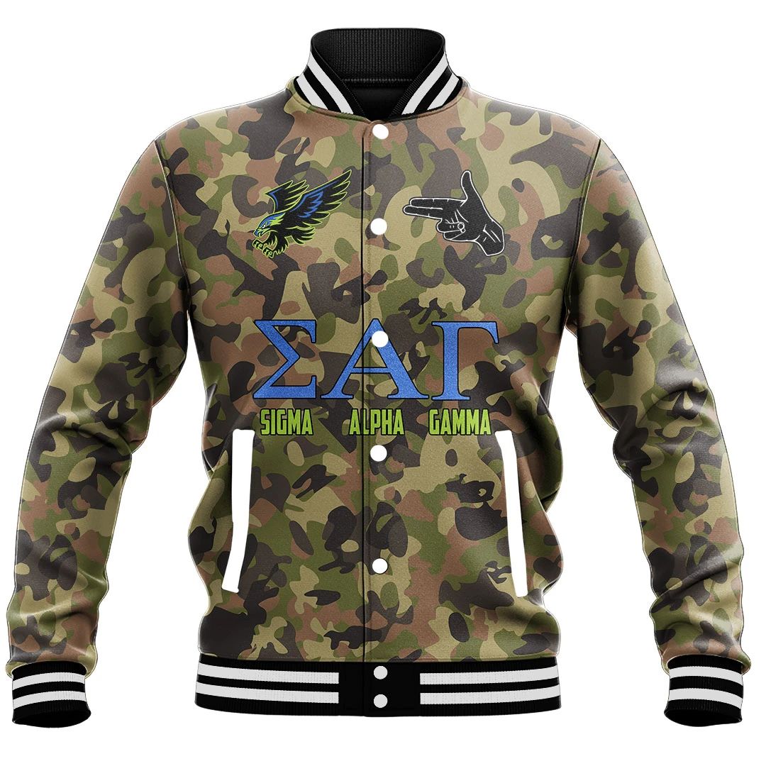 Sigma Alpha Gamma Camo Baseball Jackets | Africazone.store