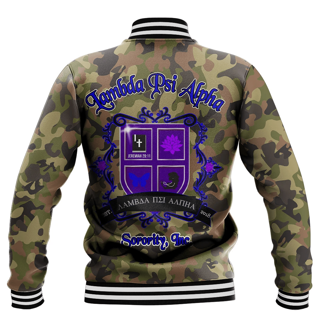 Lambda Psi Alpha Sorority Camo Baseball Jackets | Africazone.store