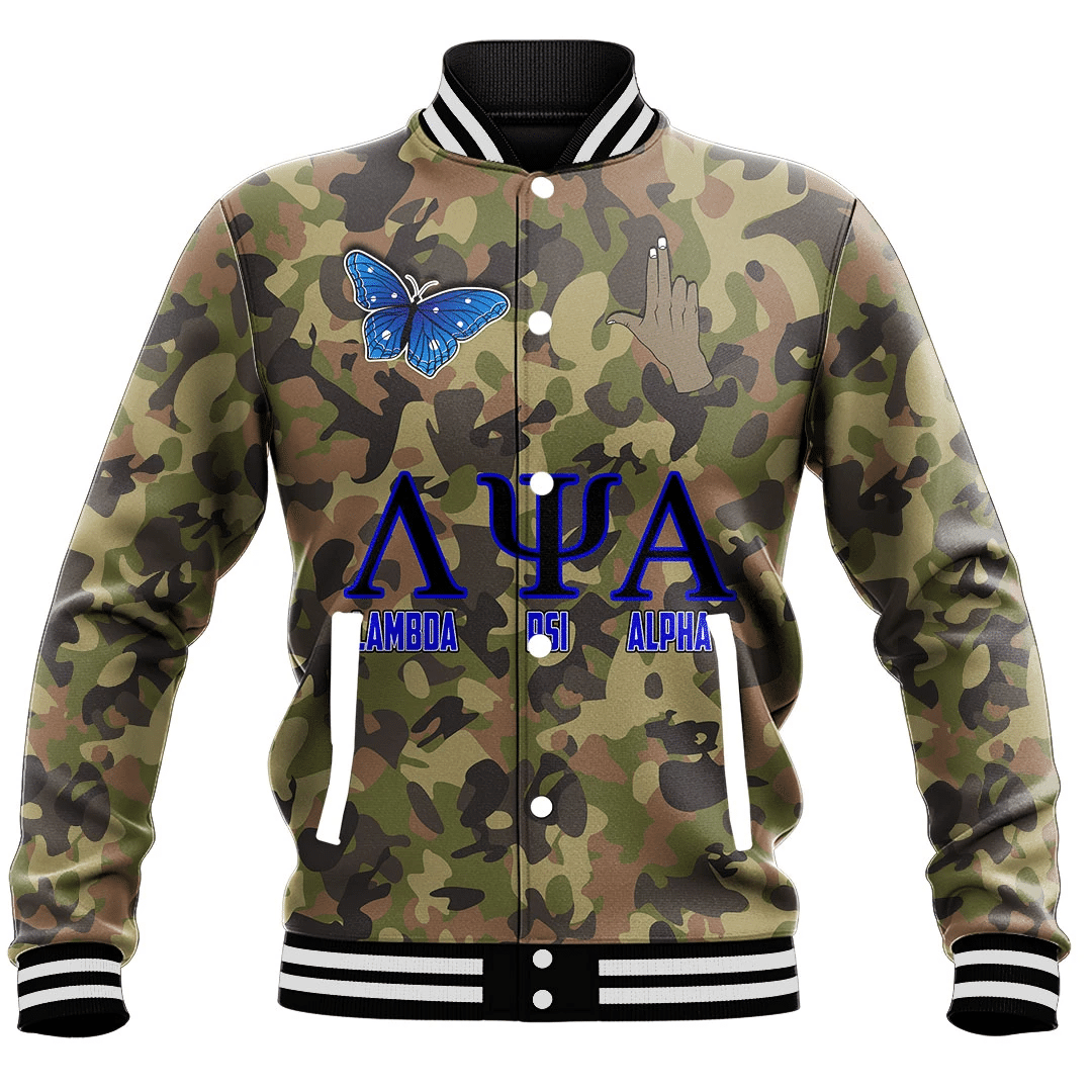 Lambda Psi Alpha Sorority Camo Baseball Jackets | Africazone.store