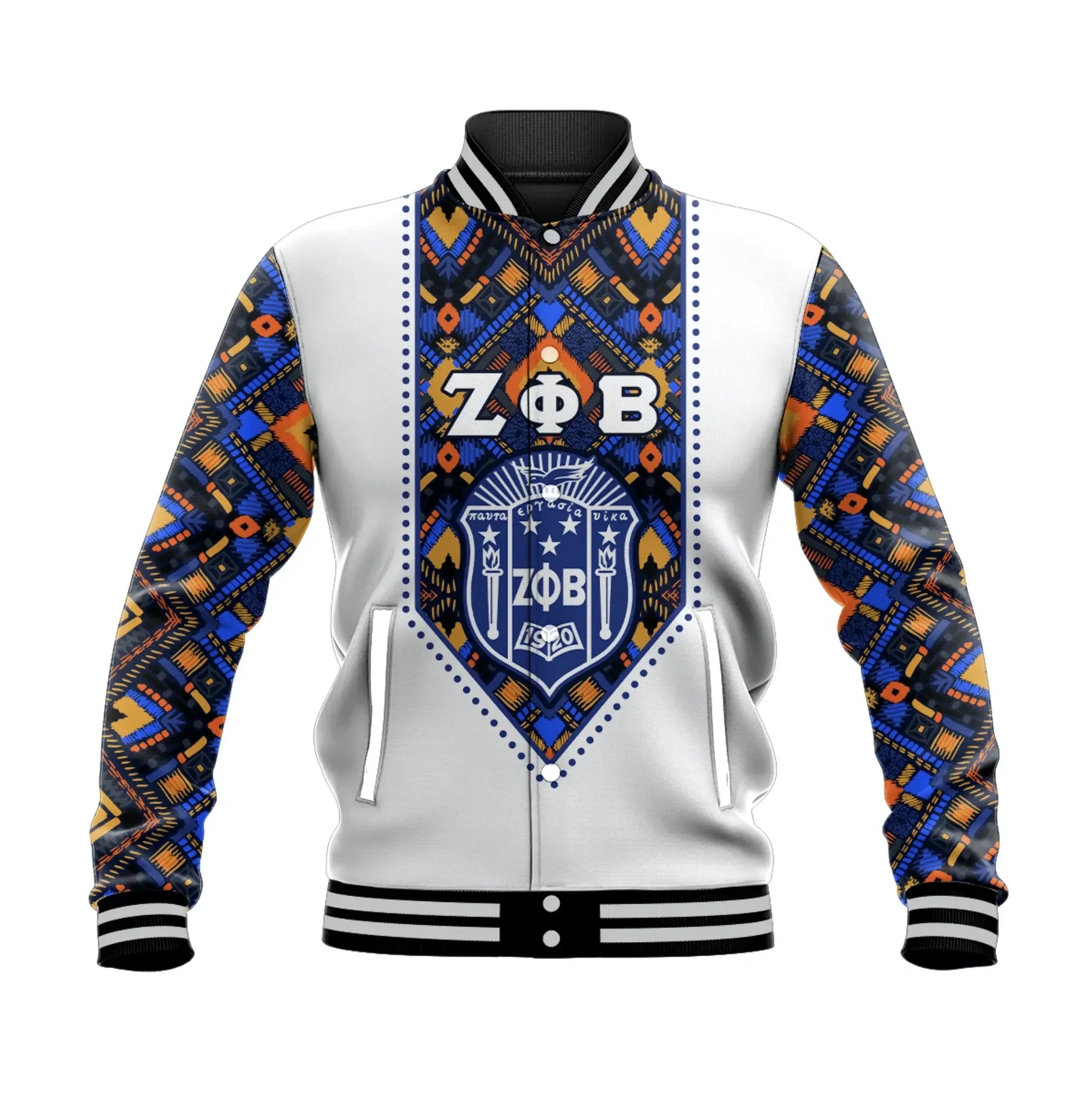 Zeta Phi Beta African Pattern - White  Baseball Jacket