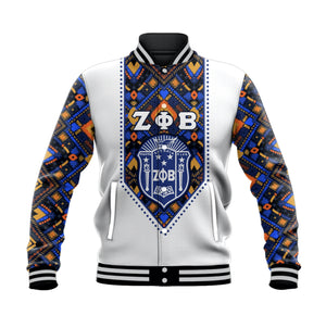 Zeta Phi Beta African Pattern - White  Baseball Jacket