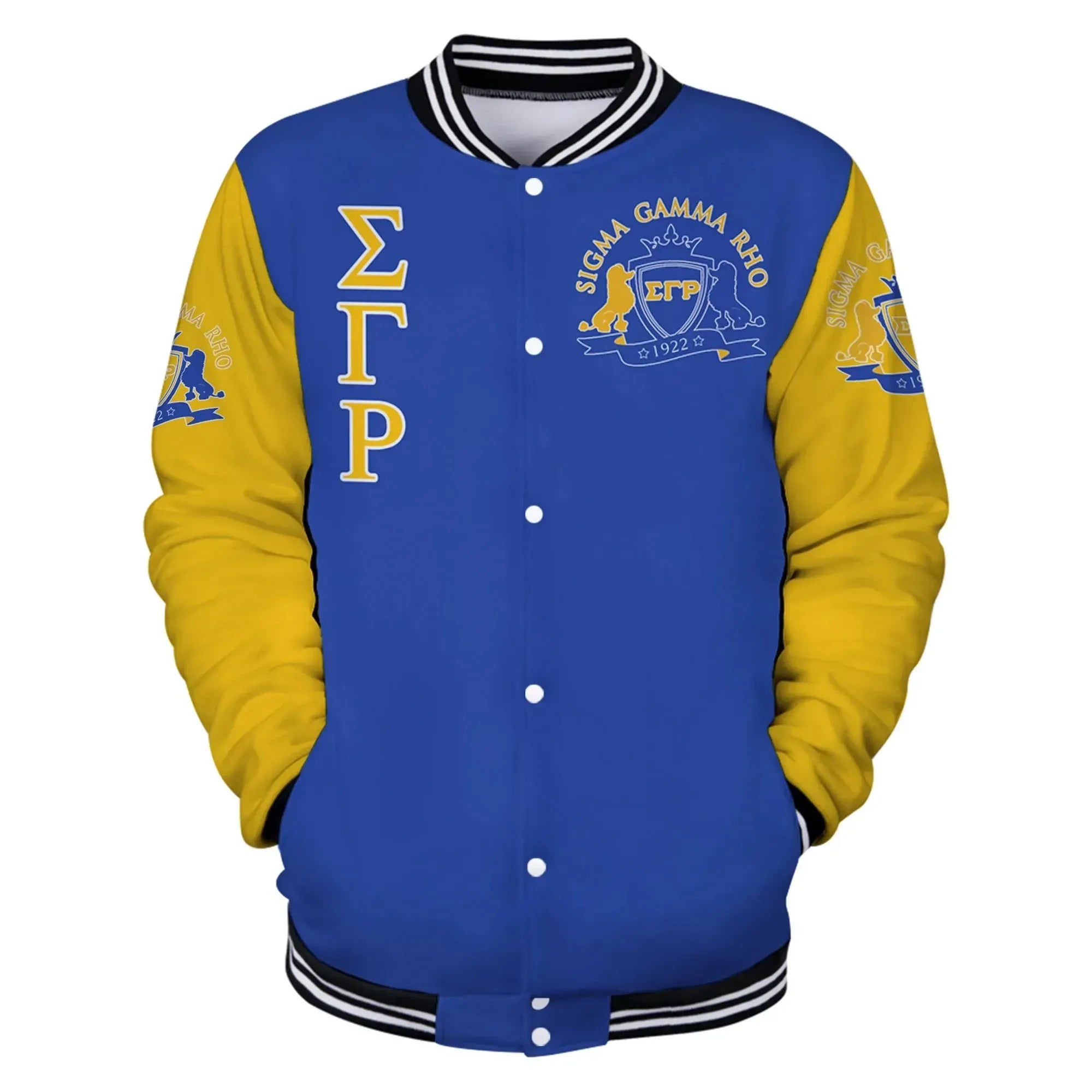 Lux Sigma Gamma Rho Poodle Blue Yellow Baseball Jacket