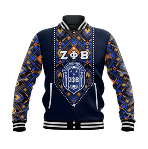 Zeta Phi Beta African Pattern - Navy  Baseball Jacket