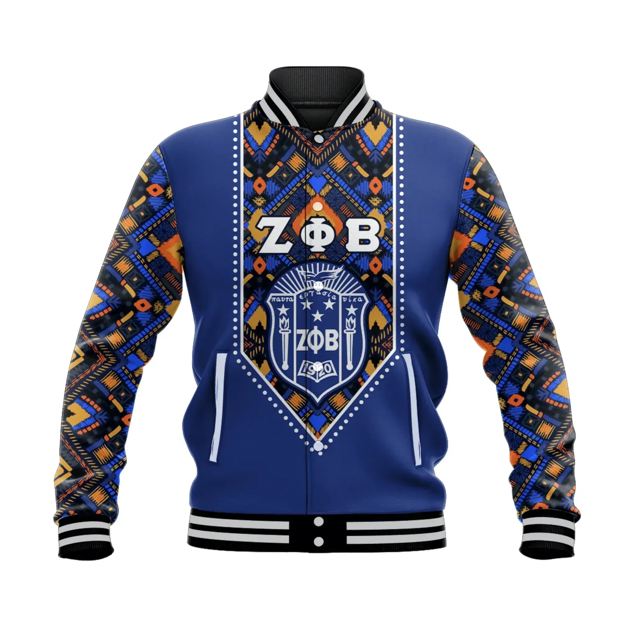 Personalised Zeta Phi Beta African Pattern - Royal Blue  Baseball Jacket