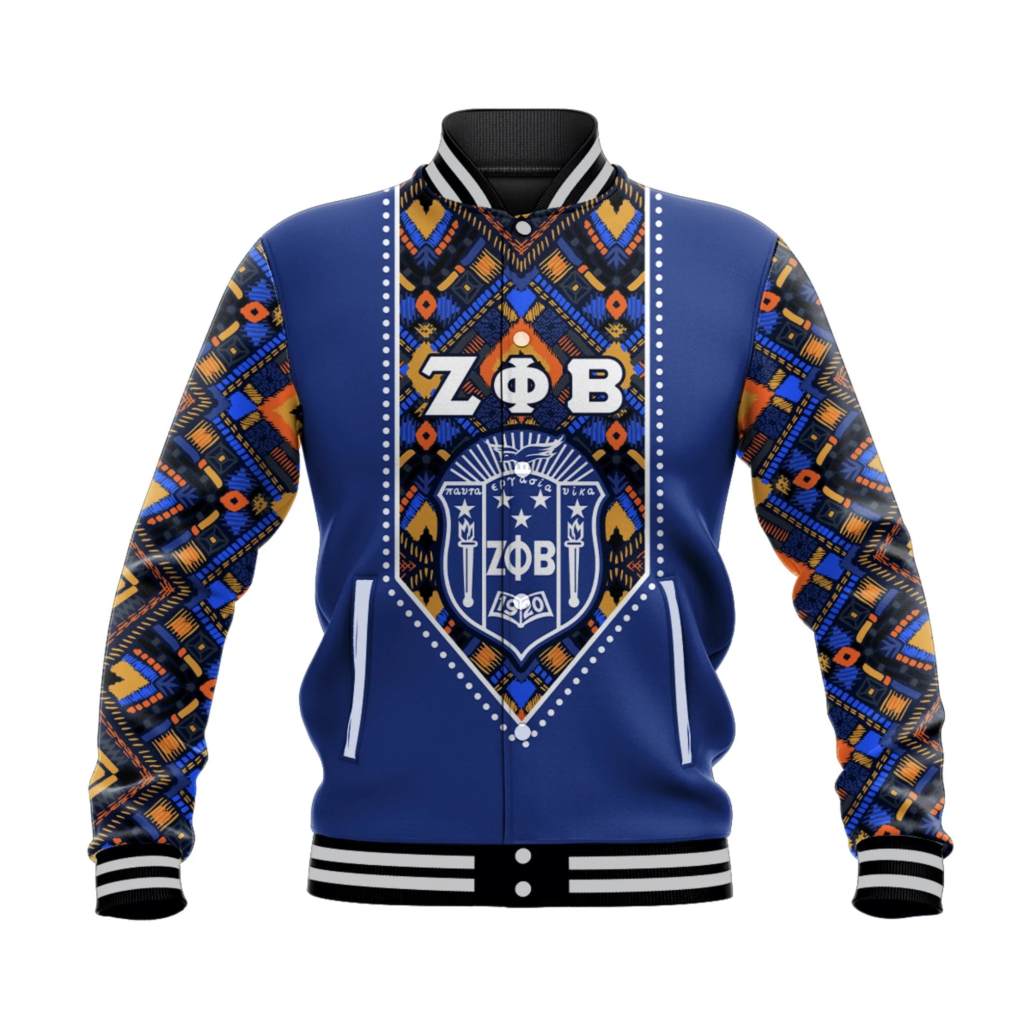 Personalised Zeta Phi Beta African Pattern - Royal Blue  Baseball Jacket