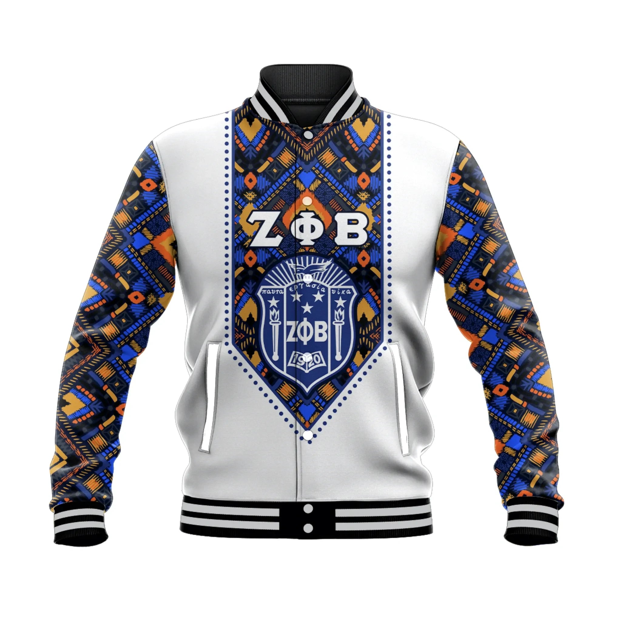 Personalised Zeta Phi Beta African Pattern - White  Baseball Jacket