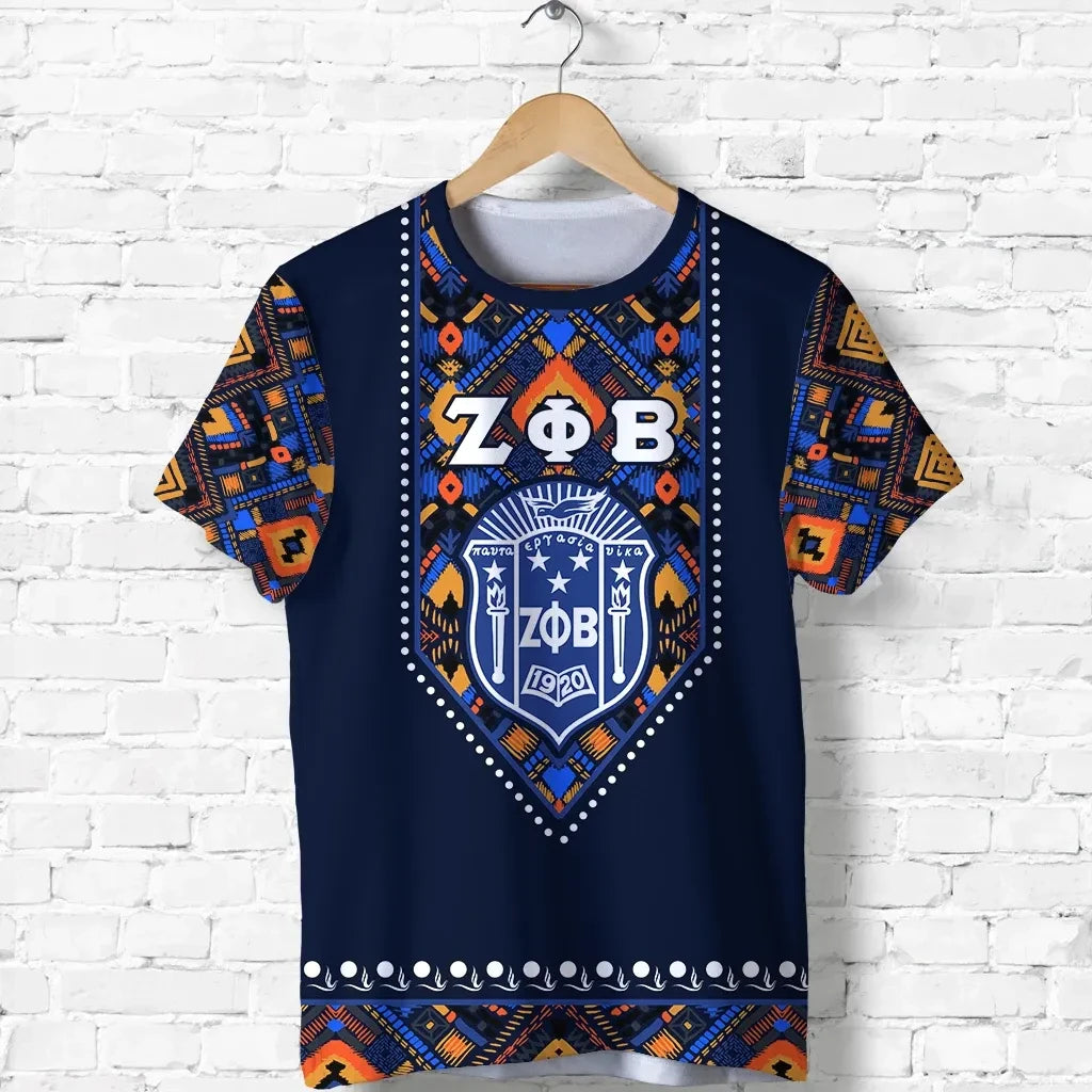 Africa Zone T-shirt - Personalized Zeta Phi Beta African Pattern - Navy T-shirt J5