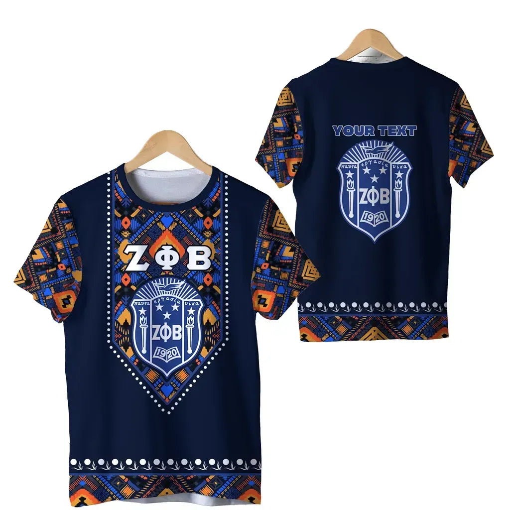 Personalized Zeta Phi Beta African Pattern - Navy T-shirt