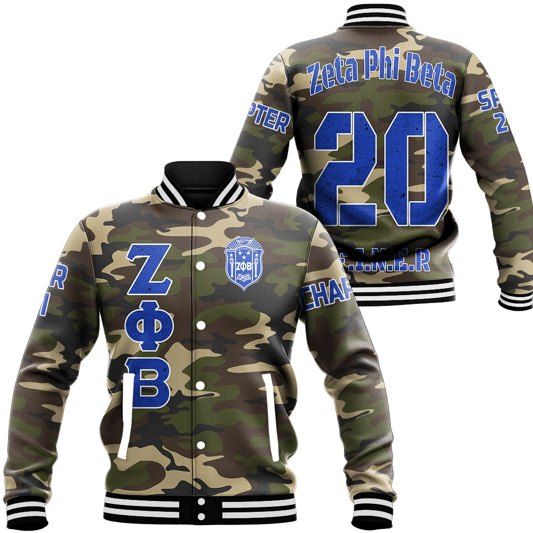 Zeta Phi Beta Camouflage Baseball Jackets | Getteestore.com