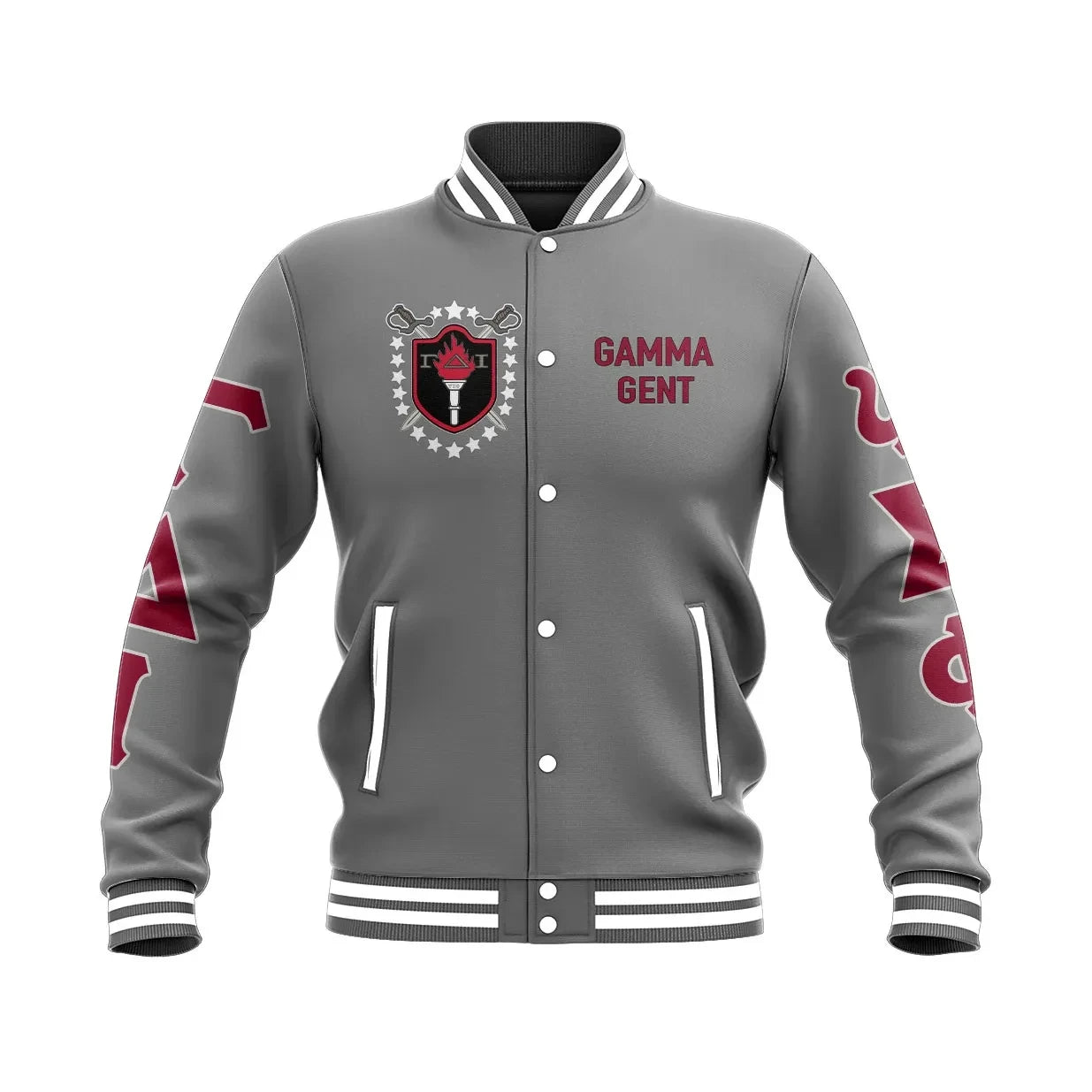 Gamma Delta Iota 1974 Grey Baseball Jacket | Getteestore.com