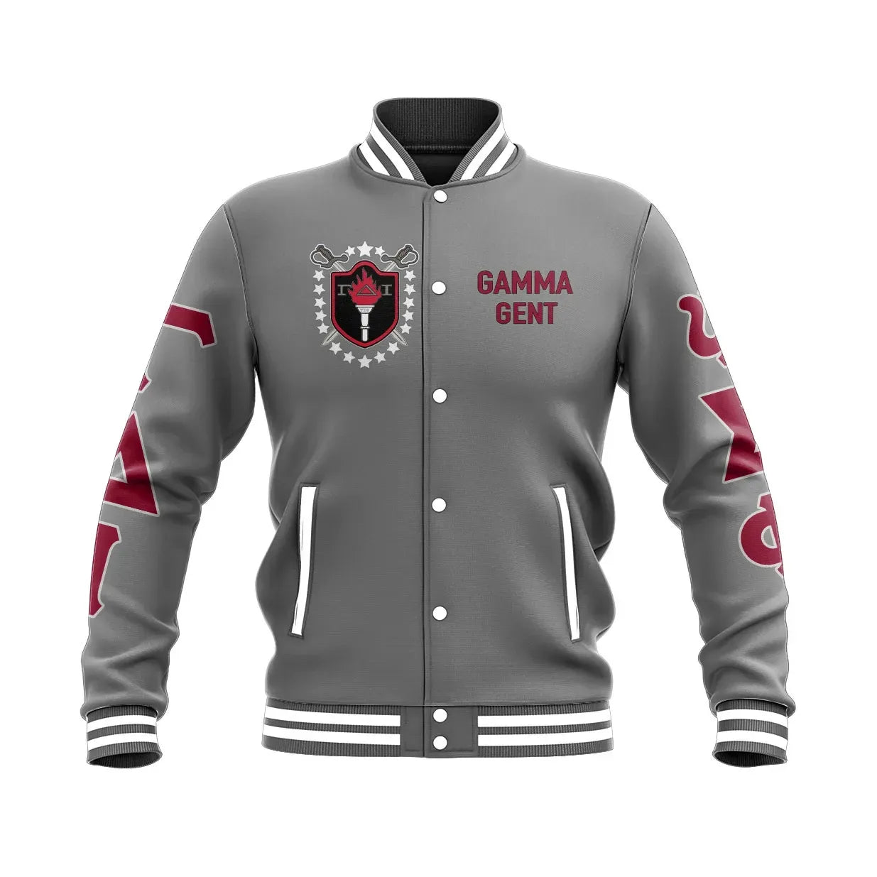 Gamma Delta Iota 1974 Grey Baseball Jacket | Getteestore.com