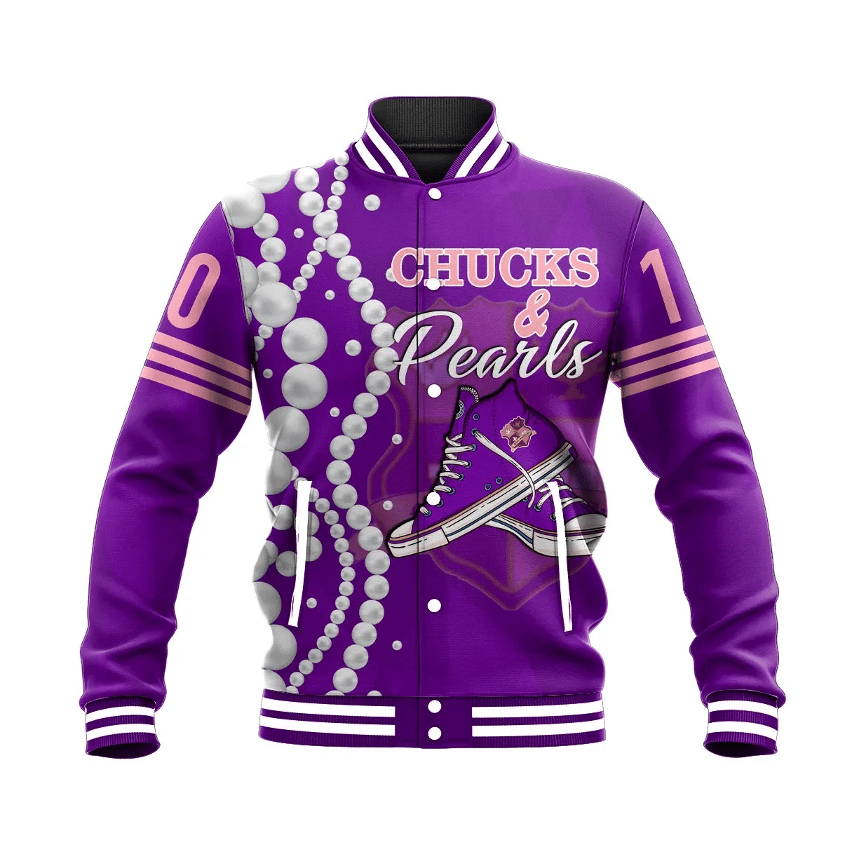 Chucks Epsilon Psi Military Sorority Pearls Baseball Jacket