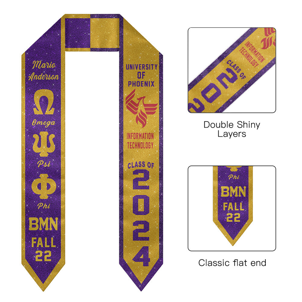 (Custom) Omega Psi Phi Fraternity Two-Toned Glitter Graduation Stole