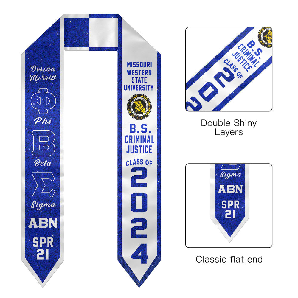 (Custom) Phi Beta Sigma Fraternity Two-Toned Glitter Graduation Stole