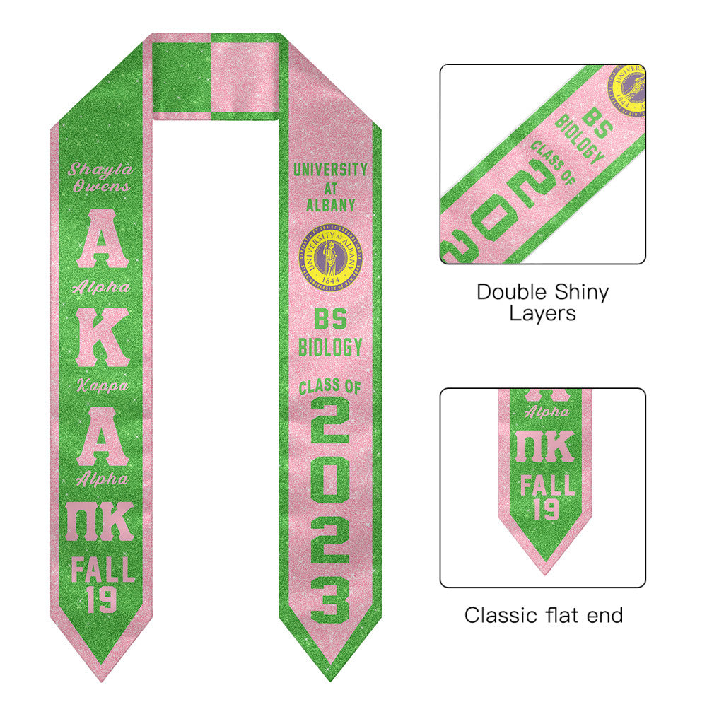 (Custom) Alpha Kappa Alpha Sorority Two-Toned Glitter Graduation Stole