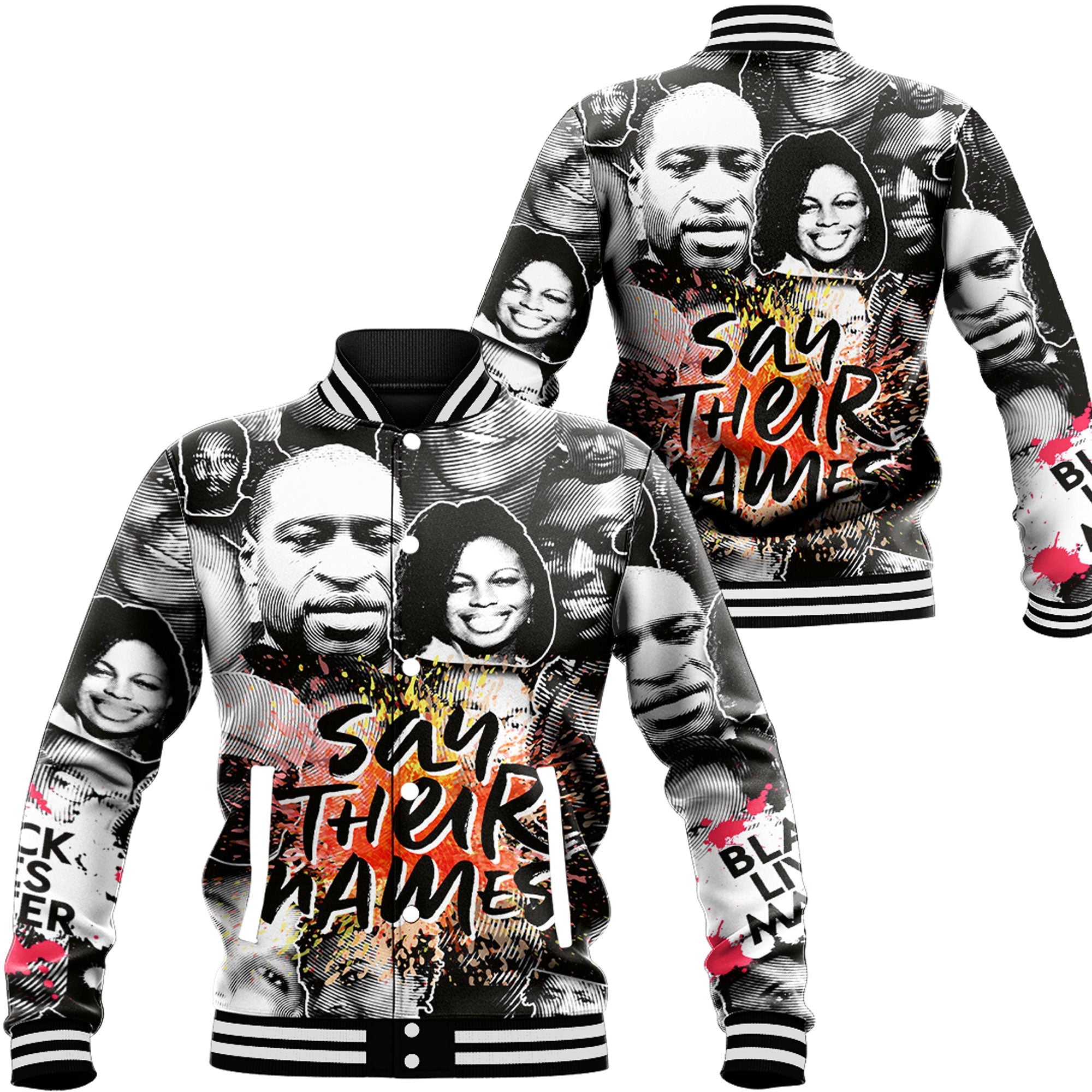Africa Zone Baseball Jackets - Say Their Names Black Lives Matter