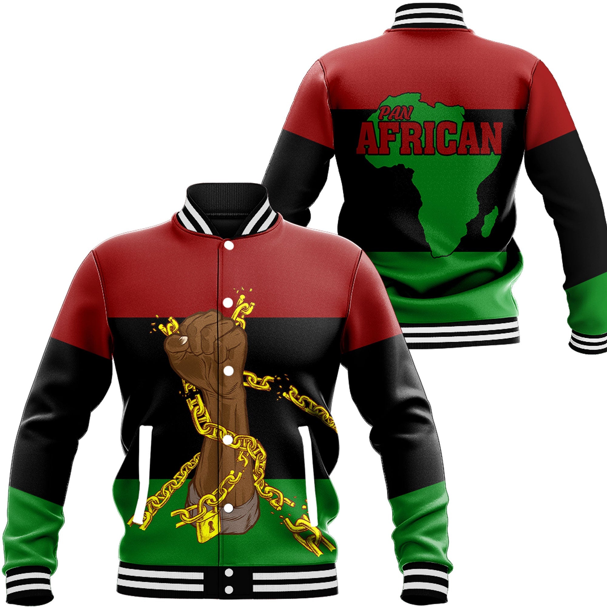 Africa Zone Baseball Jackets - Pan African Flag And Black Power A31