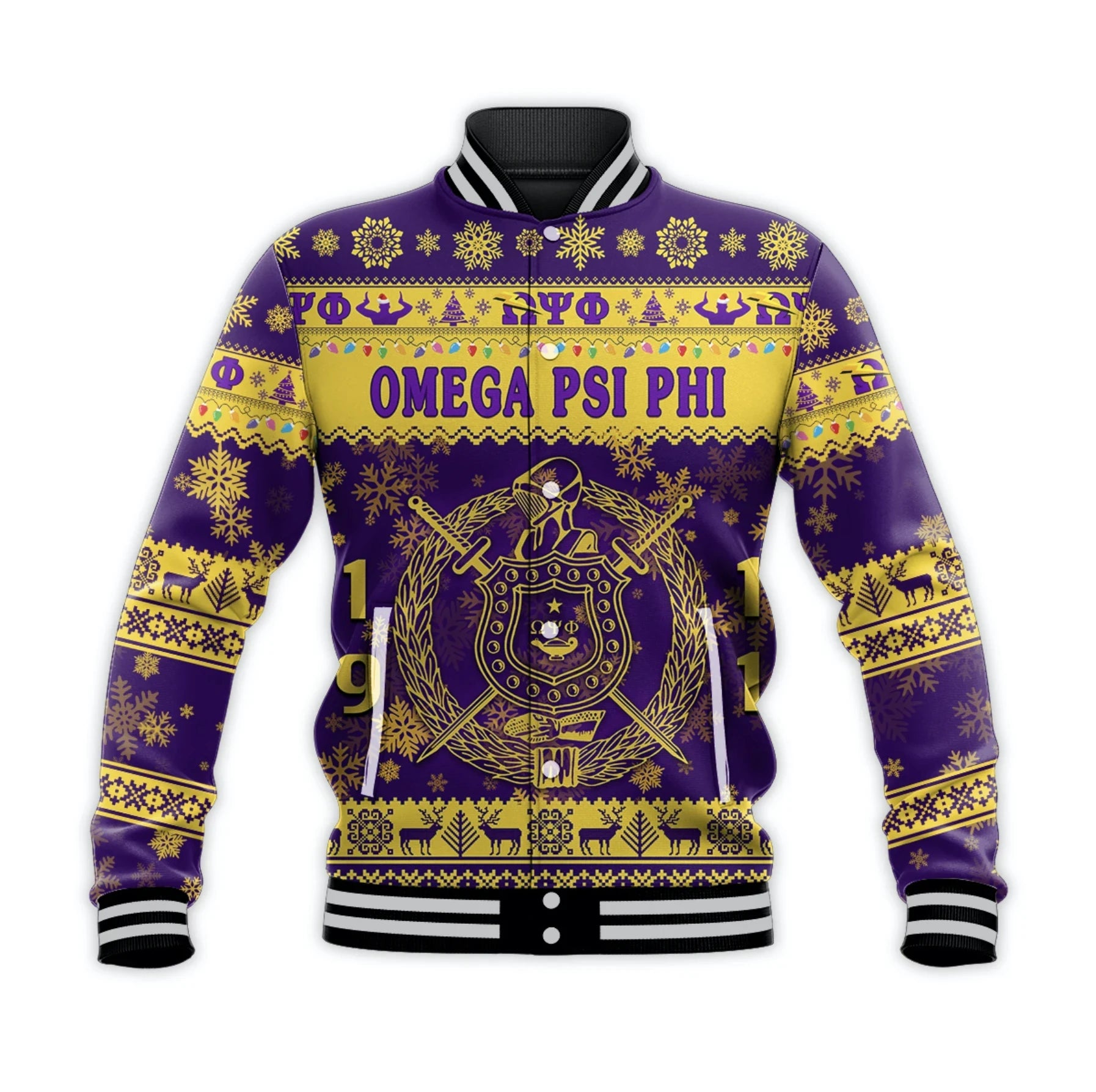 AfricaZone Jacket - Omega Psi Phi Fraternity Christmas Simple Vibes Baseball Jacket J5 | Africazone.store