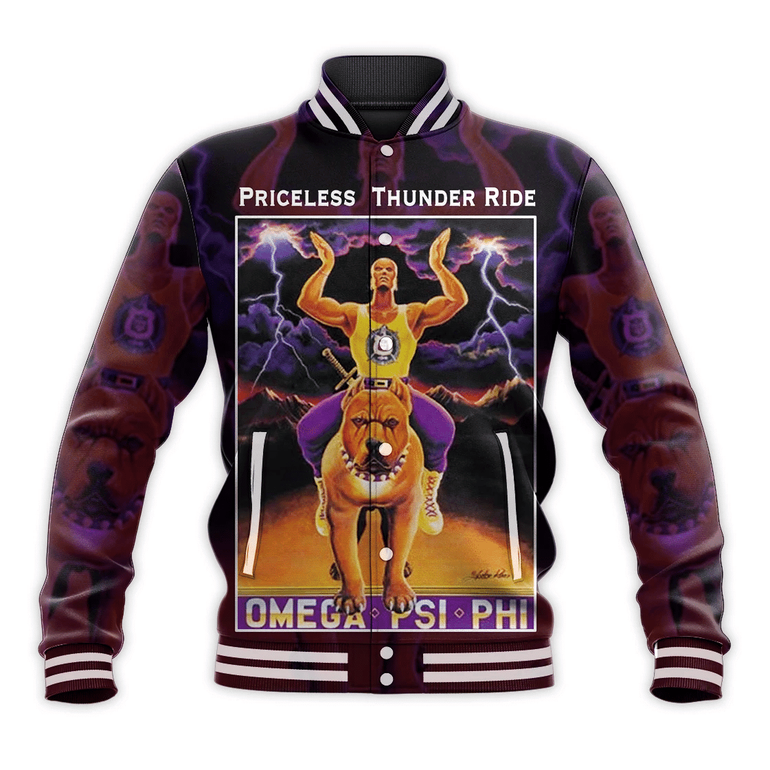 AfricaZone Jacket - OMEGA PSI PHI PRICELESS THUNDER RIDE BASEBALL JACKET J5 | Africazone.store