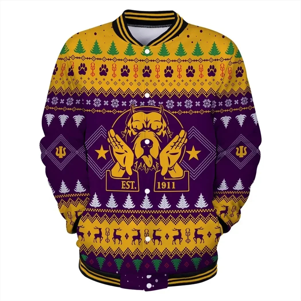 AfricaZone Jacket - Omega Psi Phi Bulldog Hand Sign Christmas Baseball Jacket J5 | Africazone.store