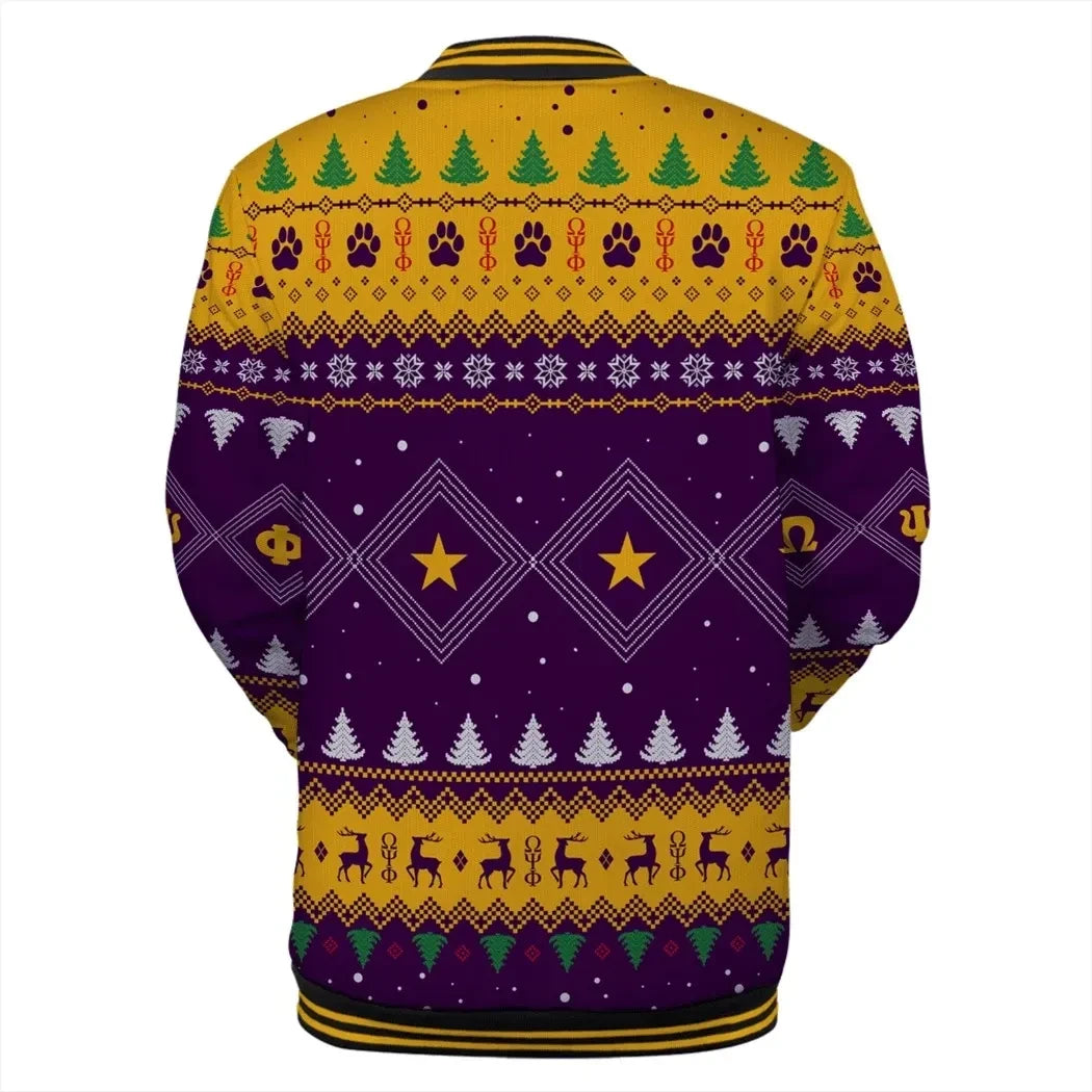 AfricaZone Jacket - Omega Psi Phi Bulldog Hand Sign Christmas Baseball Jacket J5 | Africazone.store