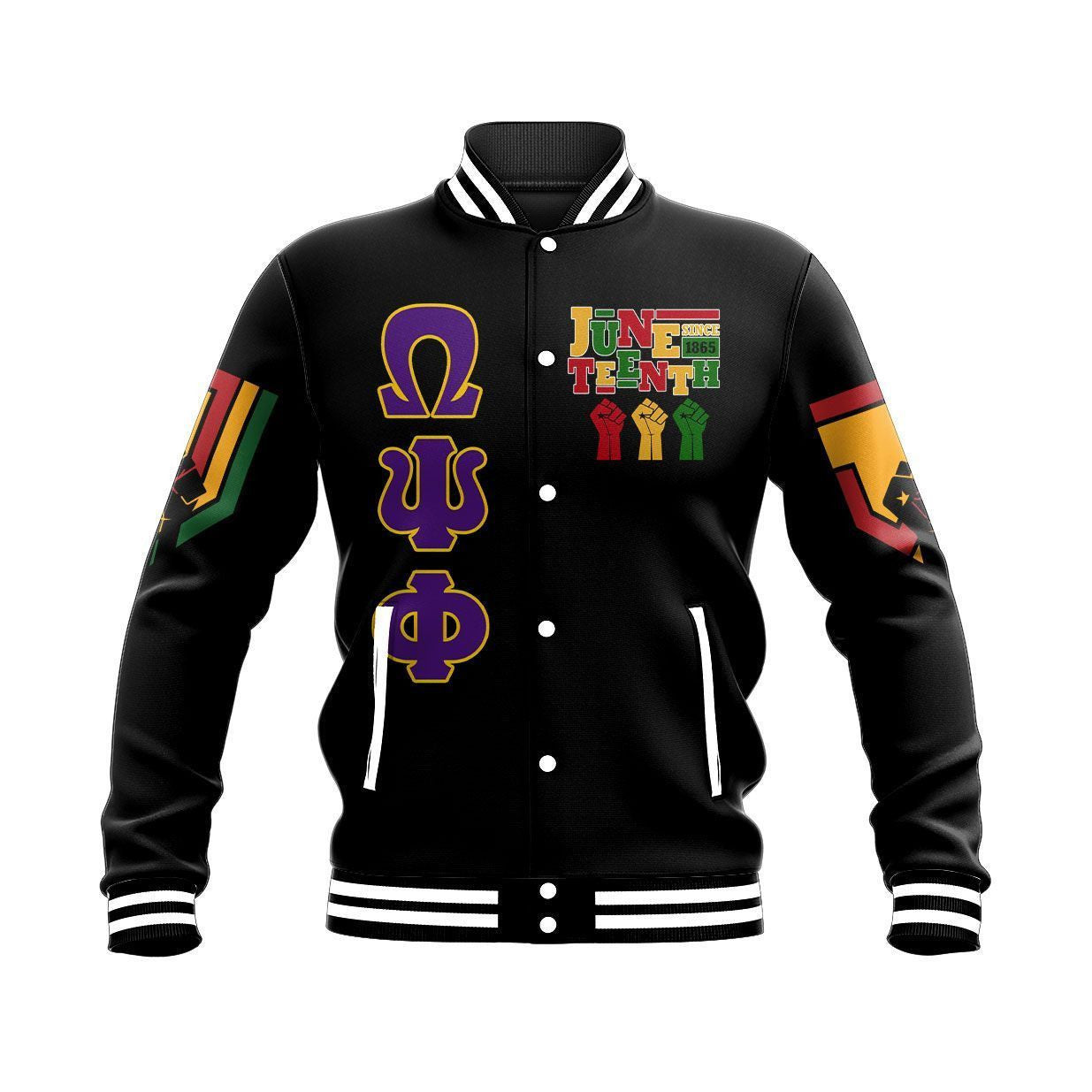 AfricaZone Jacket - Omega Psi Phi Juneteenth Freedom Phi Baseball Jacket J09 | Africazone.store