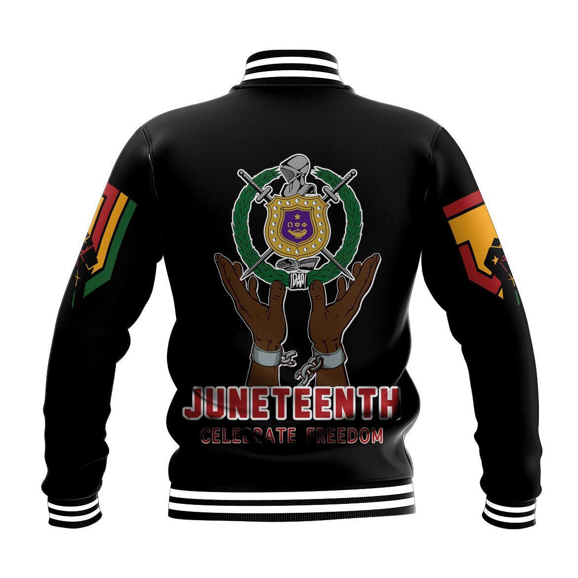 AfricaZone Jacket - Omega Psi Phi Juneteenth Freedom Phi Baseball Jacket J09 | Africazone.store