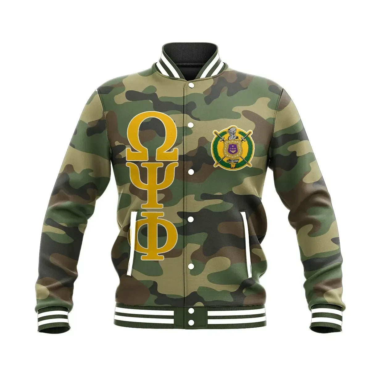 AfricaZone Jacket - Military Thunder Bulldog Omega Psi Phi Baseball Jacket J5 | Africazone.store
